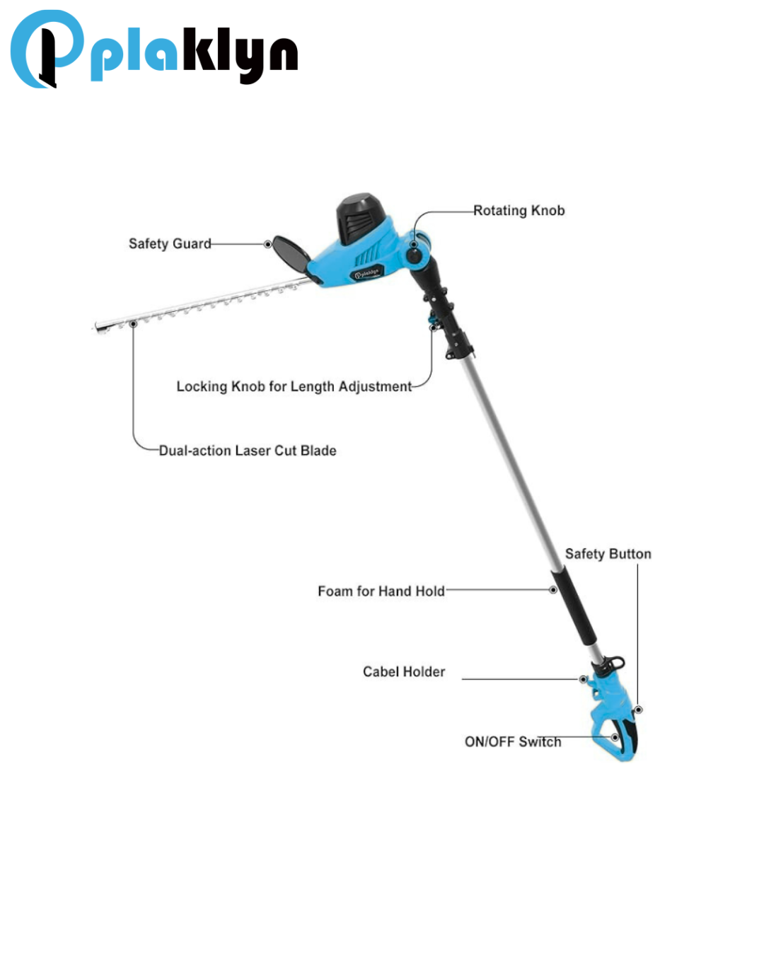 Plaklyn Electric Pole Hedge Trimmer – 18-Inch Dual-Action Laser Cut Blade, Adjustable Head, 600W Corded